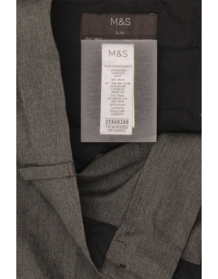 Pantaloni chino slim fit da uomo Marks & Spencer W34 L31 poliestere grigio