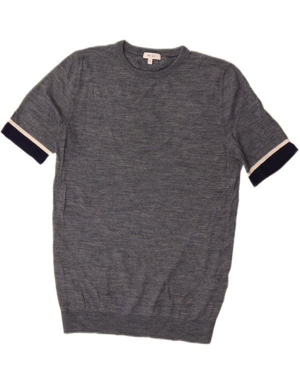 REISS Mens Short Sleeve Crew Neck Jumper Sweater Small Blue Colourblock
