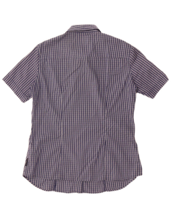 Camicia a maniche corte da donna Armani Jeans US 8 cotone medio a quadri blu navy