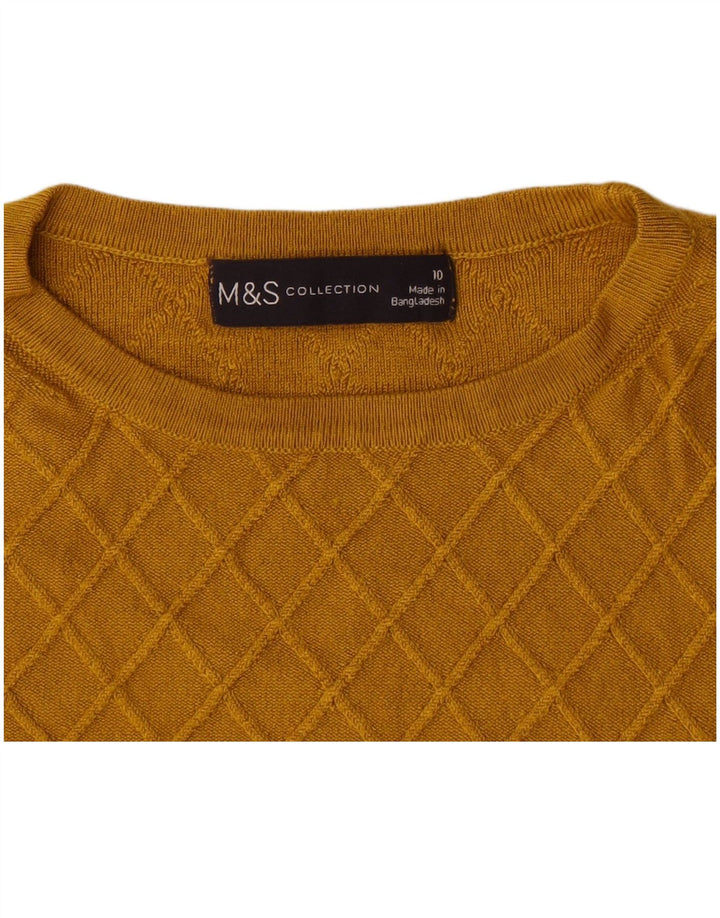 Maglione maglione girocollo da donna Marks & Spencer UK 10 piccolo quadretto giallo