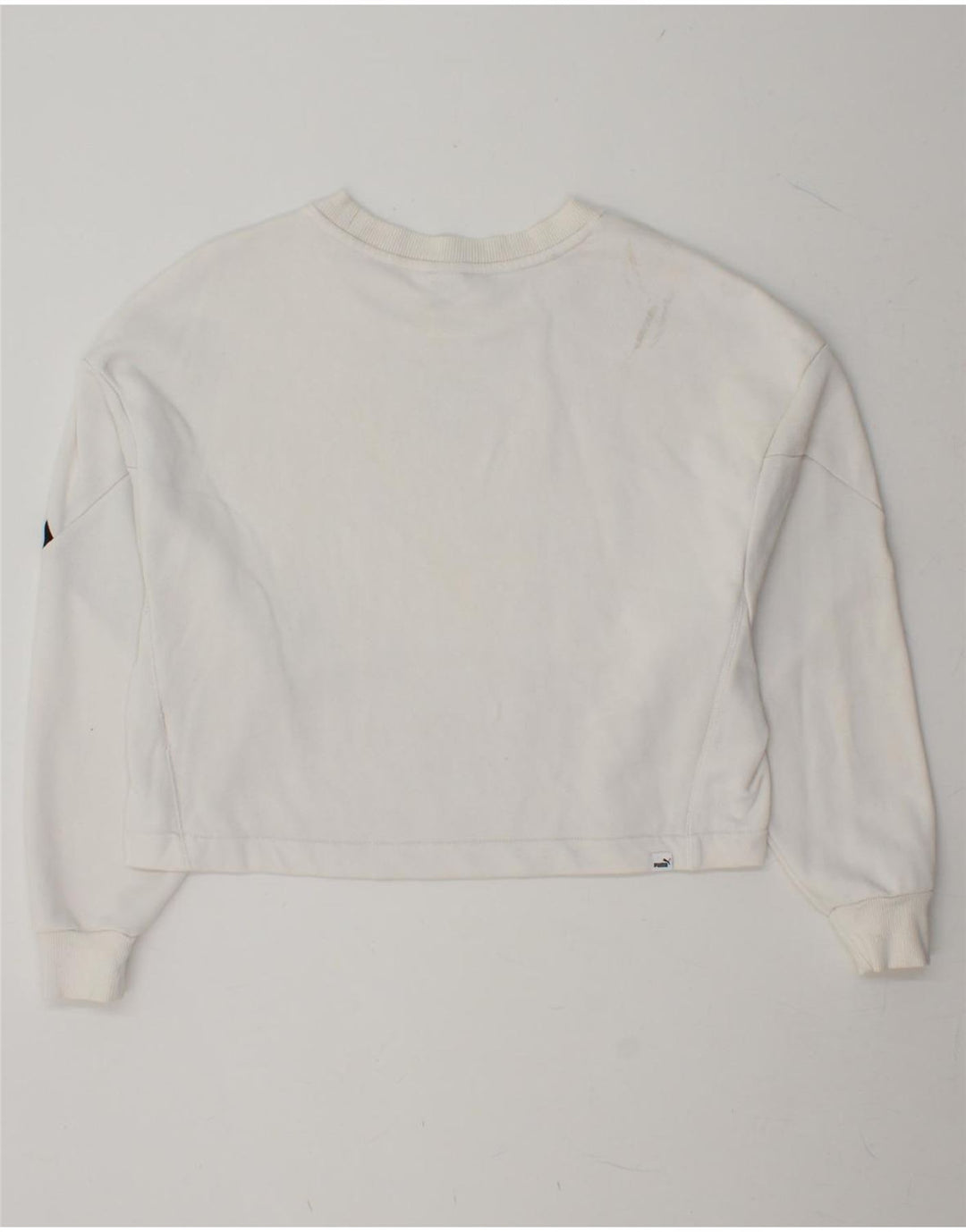 PUMA Womens Crop Oversized Sweatshirt Jumper UK 16 Large White Colourblock Vintage Puma and Second-Hand Puma from Messina Hembry 