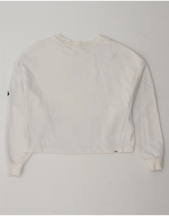 PUMA Womens Crop Oversized Sweatshirt Jumper UK 16 Large White Colourblock Vintage Puma and Second-Hand Puma from Messina Hembry 