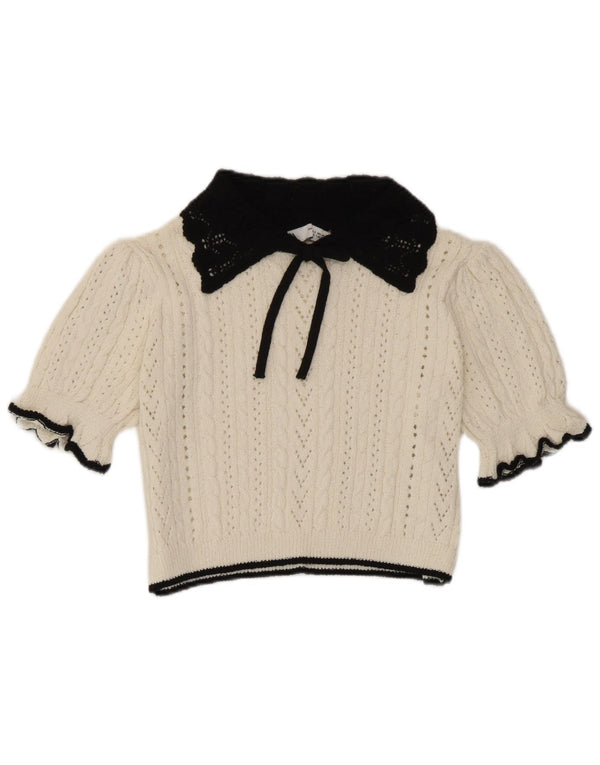 Top Zara da donna in maglia corta in maglia UK 10 piccolo bianco a blocchi di colore