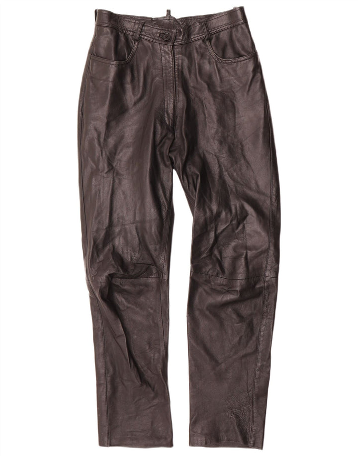 Pantaloni dritti da donna VINTAGE IT 42 medio W28 L29 pelle nera