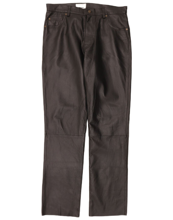 Pantaloni dritti in pelle da uomo Rover & Lake UK 36 piccoli W30 L36 neri
