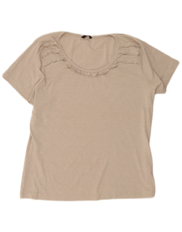 Top camicetta da donna con volant sul davanti M&Co UK 20 2XL Cotone beige