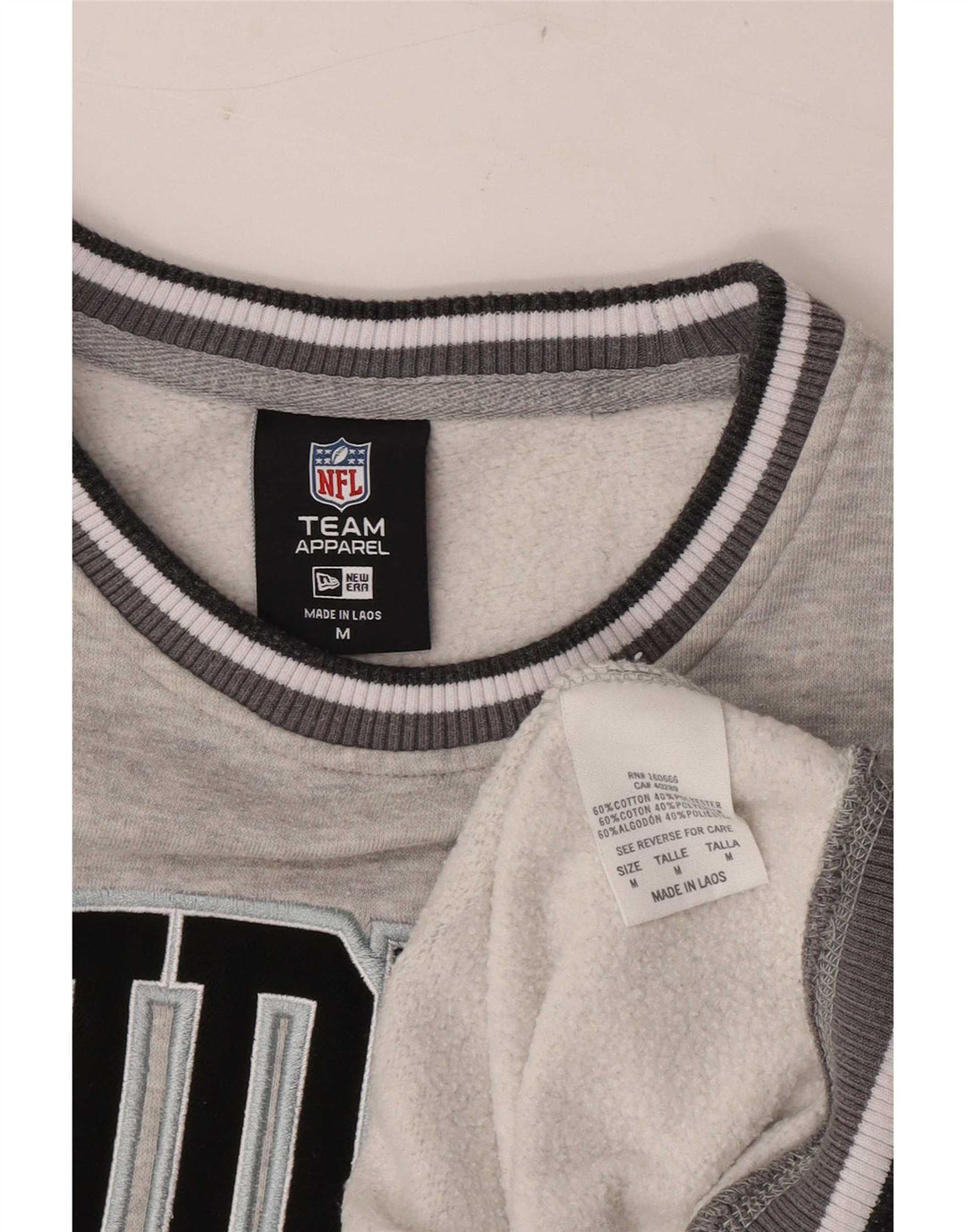 Felpa grafica da uomo New Era Raiders, in cotone a righe grigio medio