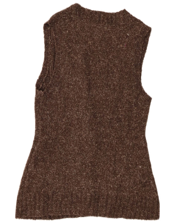 Maglione cardigan senza maniche da donna L.L.Bean UK 16 grande marrone screziato