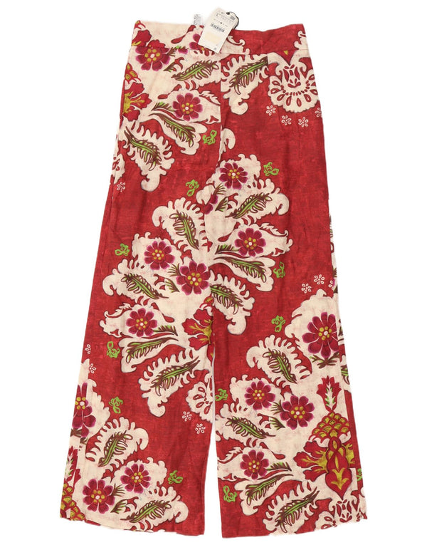 Pantaloni a gamba larga a vita alta da donna Zara Large W30 L33 Lino floreale rosso
