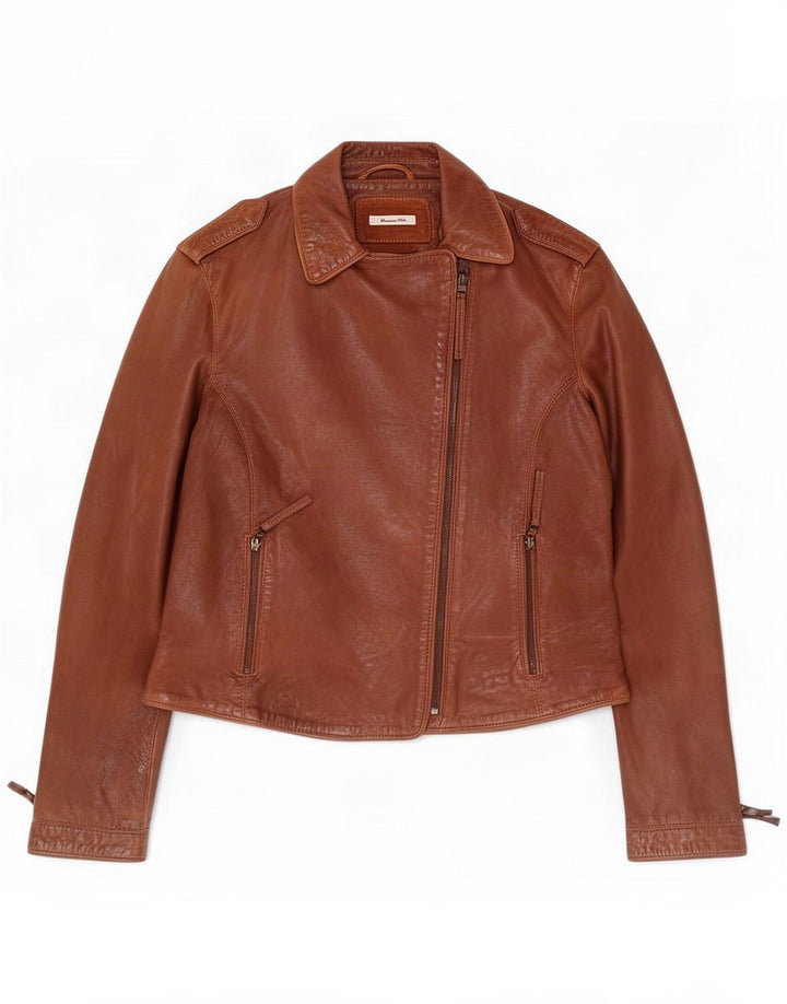 Massimo Dutti Giacca in pelle da motociclista da donna UK 10 Small Marrone
