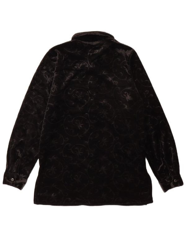 Camicetta vintage da donna in velluto con motivo cachemire UK 12 medio nero