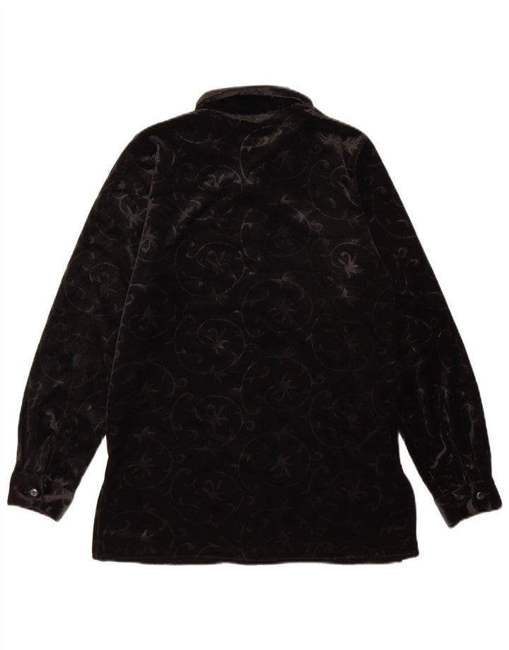 Camicetta vintage da donna in velluto con motivo cachemire UK 12 medio nero