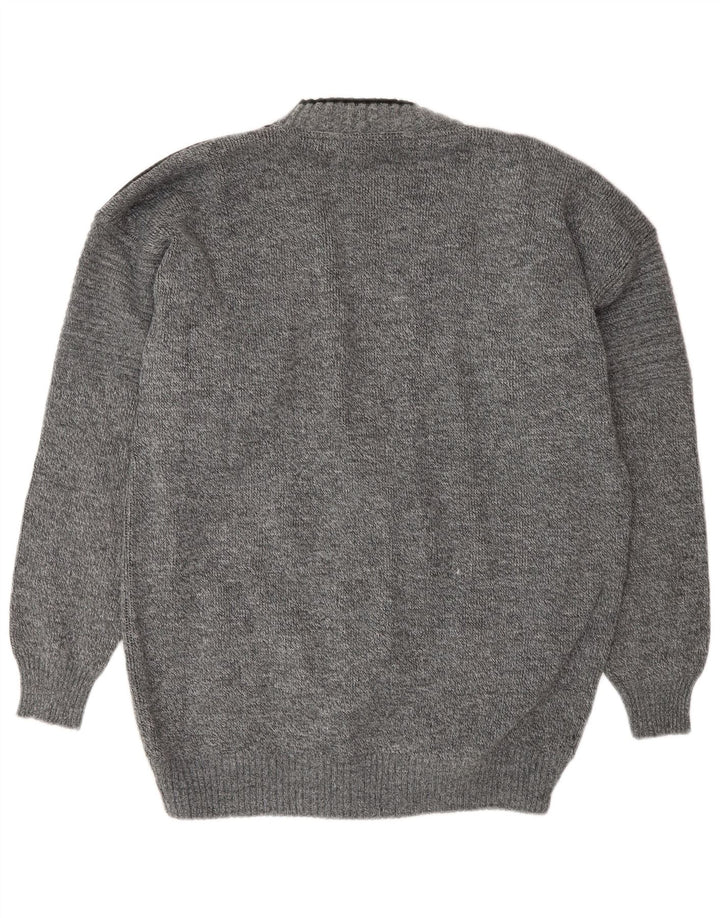 VINTAGE Mens Cardigan Sweater Large Grey Acrylic
