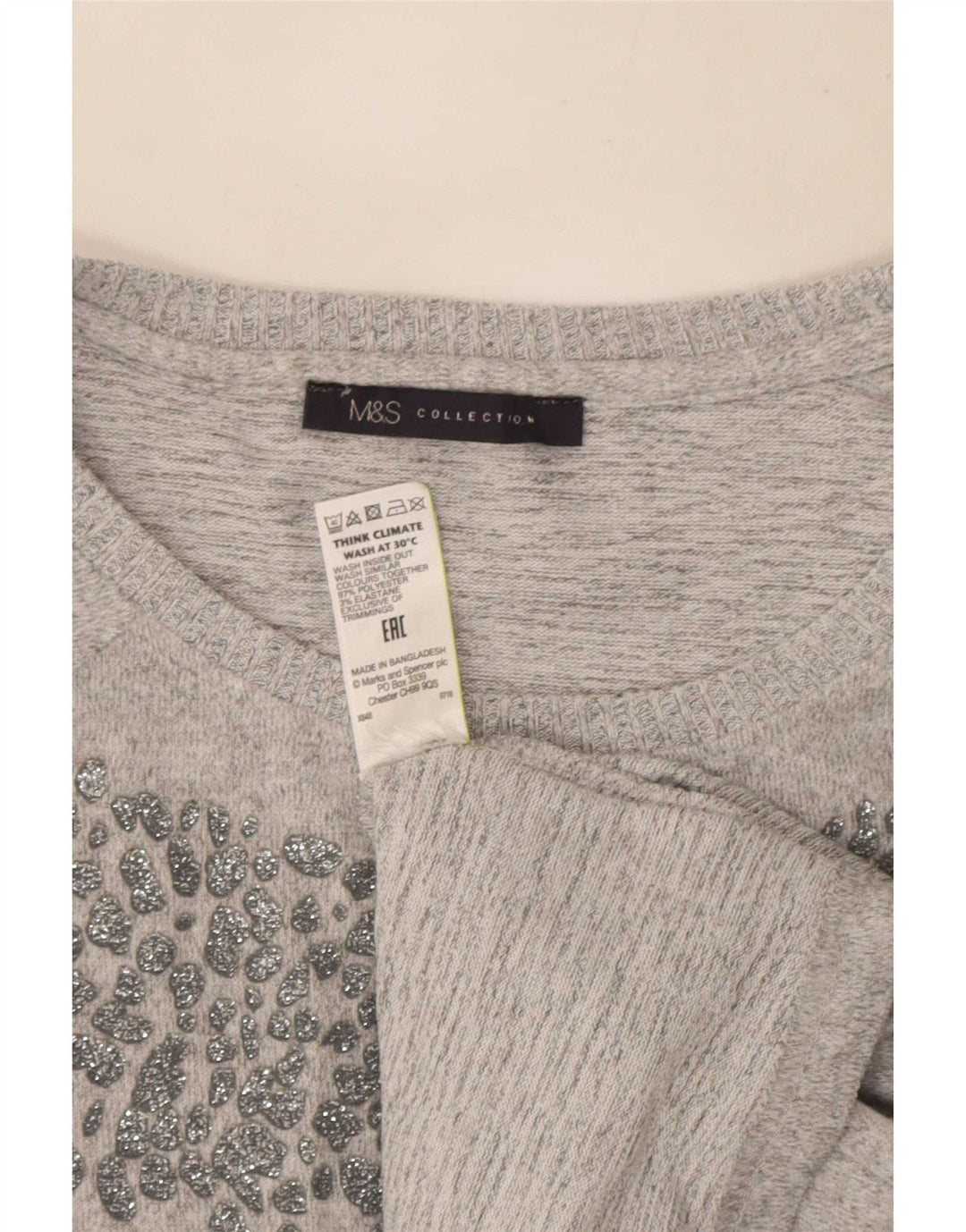 Top tunica a maniche lunghe da donna Marks & Spencer UK 16 grande poliestere grigio