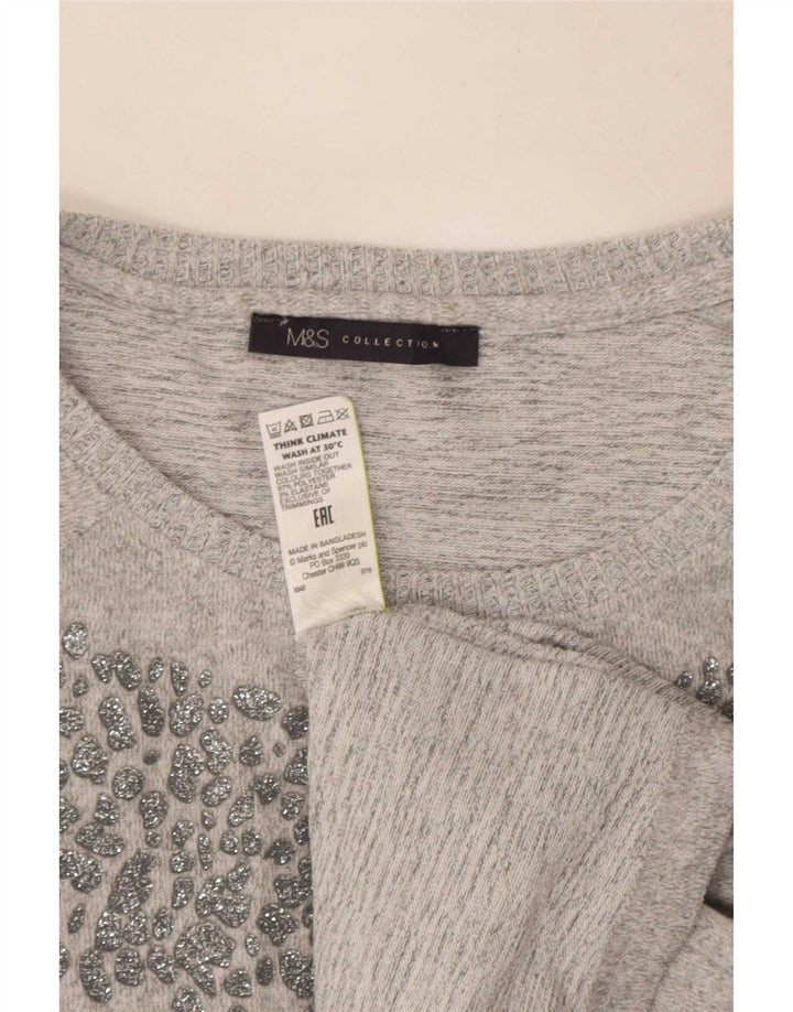 Top tunica a maniche lunghe da donna Marks & Spencer UK 16 grande poliestere grigio