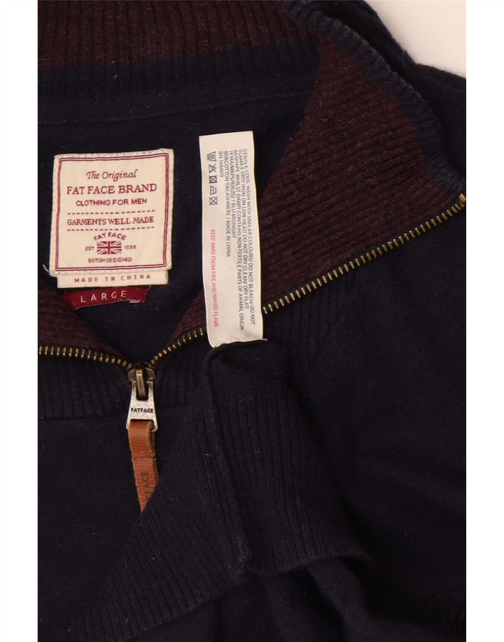 Maglione da uomo con collo con zip Fat Face, grande cotone blu navy