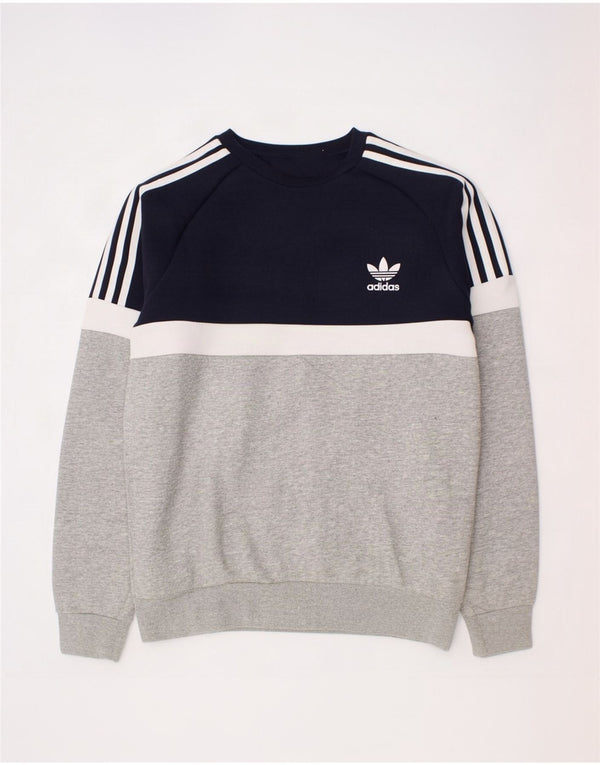 Felpa Adidas Bambino 13-14 anni in cotone color block grigio