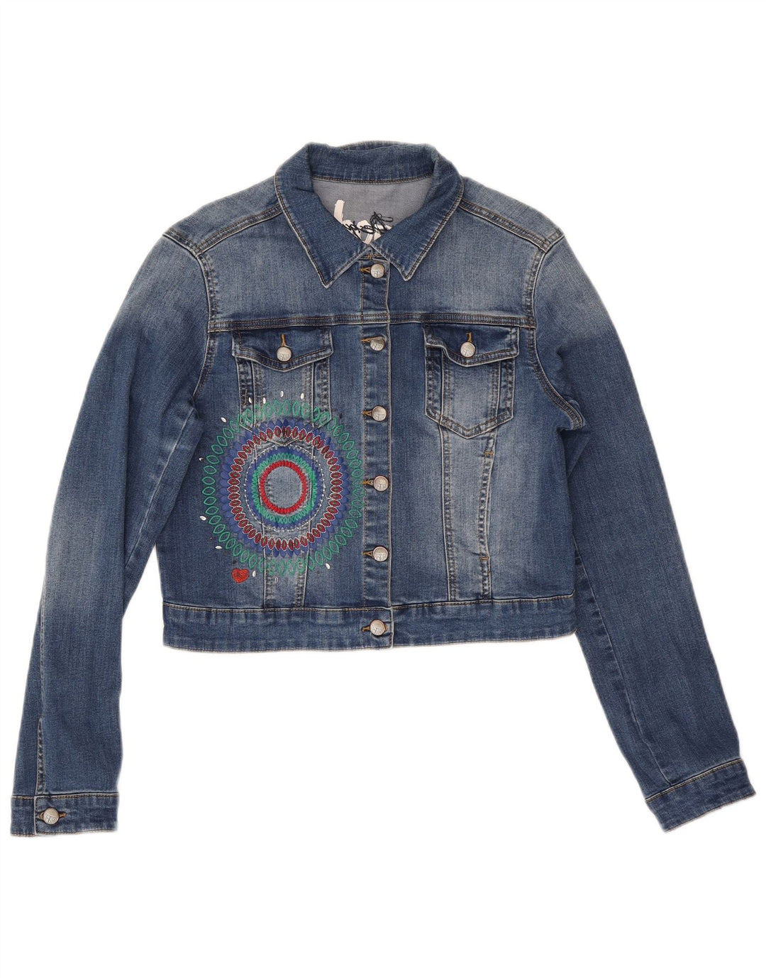 Desigual Donna Graphic Crop Giacca di jeans EU 42 Large Blu Poliestere