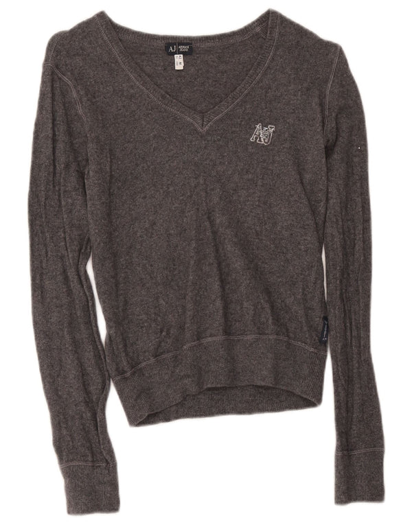 Maglione corto con scollo a V da donna Armani Jeans UK 12 Viscosa grigio medio