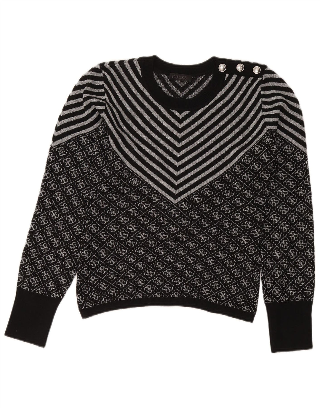 Maglione maglione girocollo da donna GUESS UK 6 XS poliestere nero Chevron
