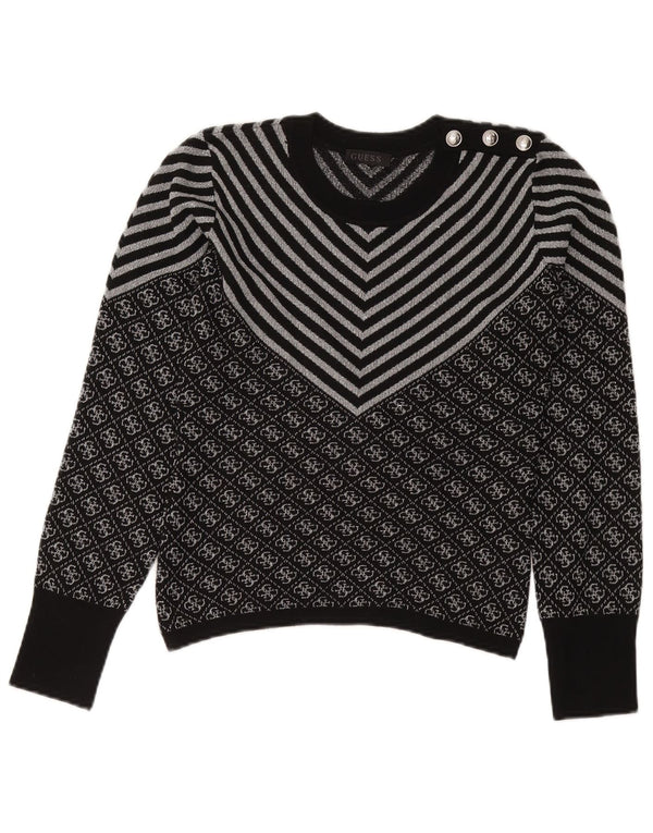 Maglione maglione girocollo da donna GUESS UK 6 XS poliestere nero Chevron