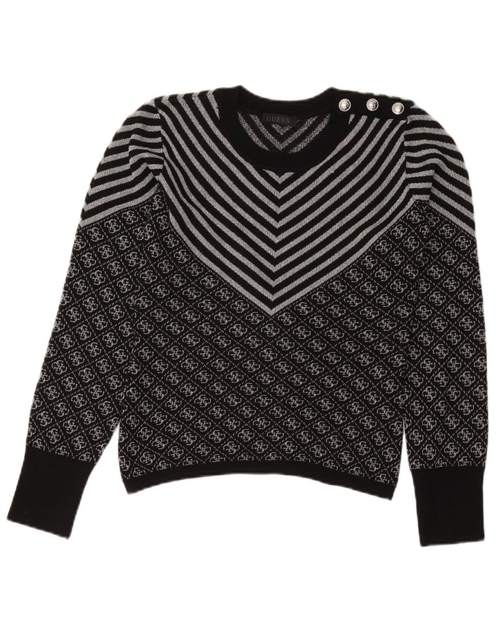 Maglione maglione girocollo da donna GUESS UK 6 XS poliestere nero Chevron