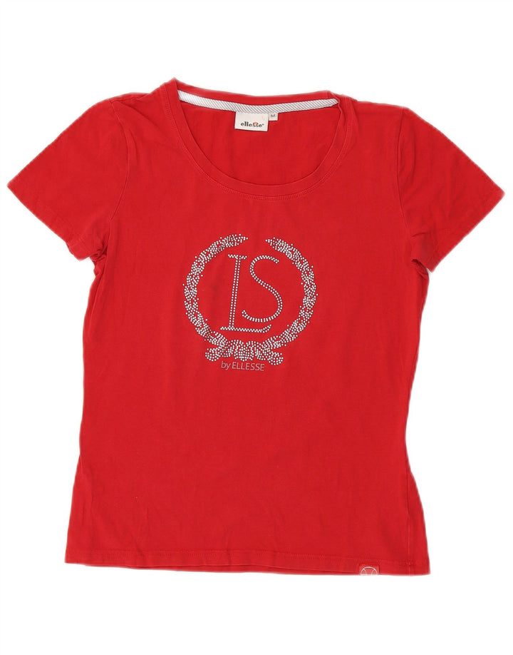 T-shirt grafica da donna Ellesse Top UK 12 rosso medio in cotone
