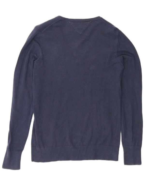 Maglione maglione con scollo a V da donna Tommy Hilfiger UK 14 grande cotone blu navy