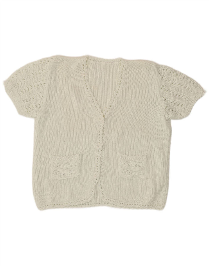 Maglione cardigan a maniche corte da donna vintage UK 12 bianco medio