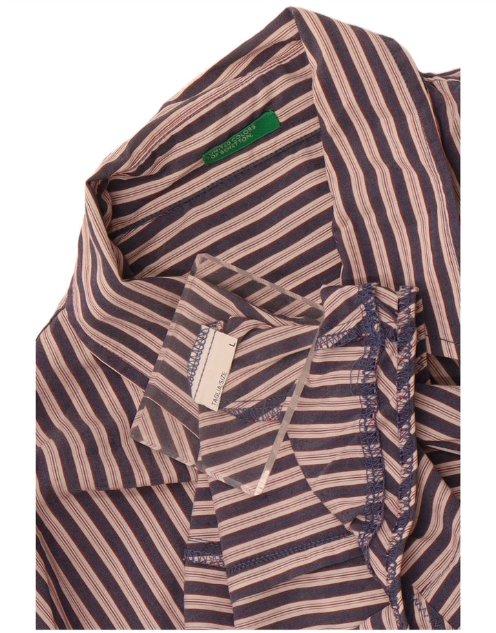 Body a maniche lunghe da donna Benetton UK 14 Large Navy Blue Striped