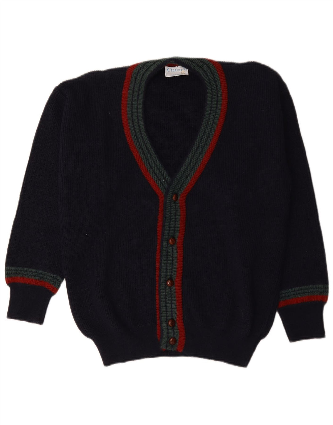 Maglione cardigan da uomo vintage IT 48 lana media a righe blu navy