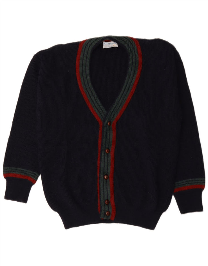 Maglione cardigan da uomo vintage IT 48 lana media a righe blu navy