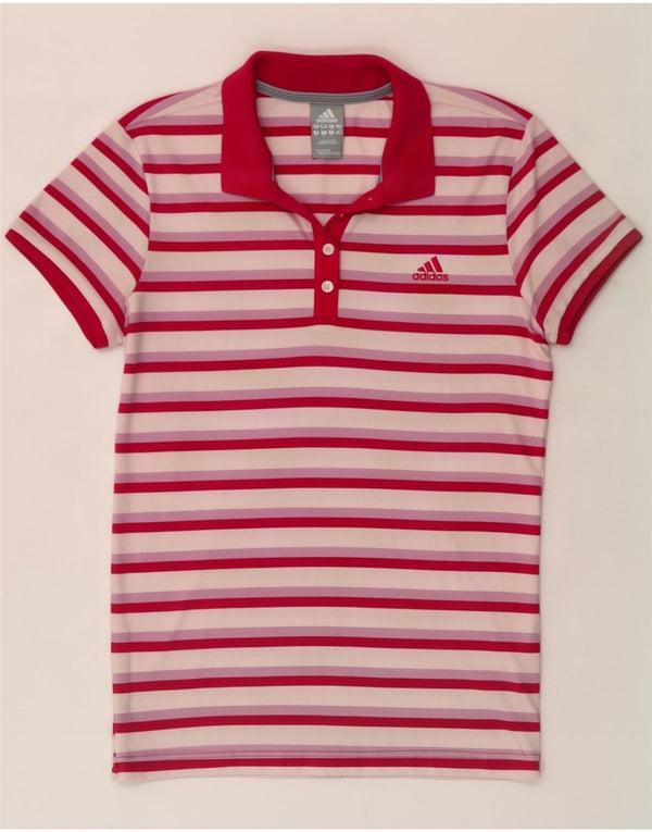 Polo Adidas Climalite da donna UK 12 cotone a righe rosa medio