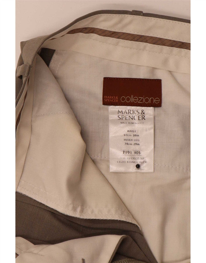 Pantaloni da abito dritti da uomo Marks & Spencer W38 L29 Lyocell kaki