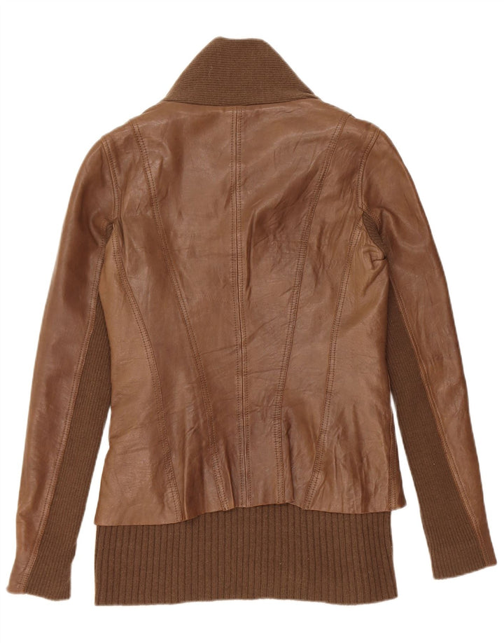 Giacca in pelle da donna vintage UK 10 piccola in pelle marrone