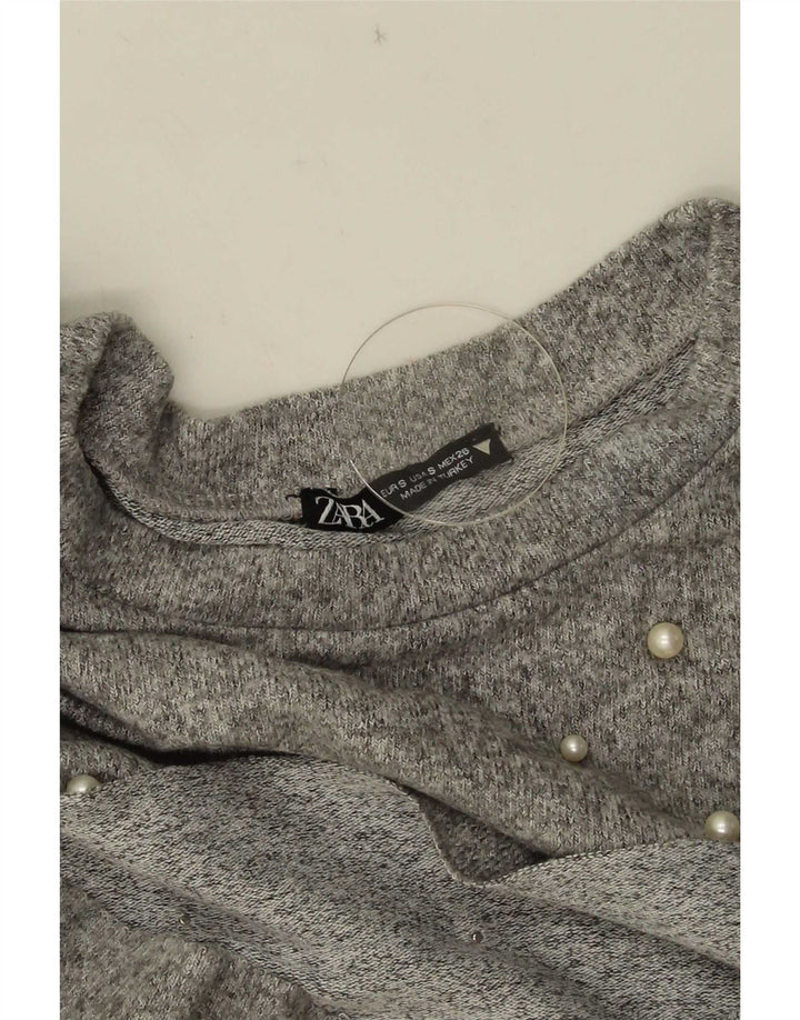 Top Zara da donna oversize manica 3/4 UK 10 piccolo grigio chiazzato