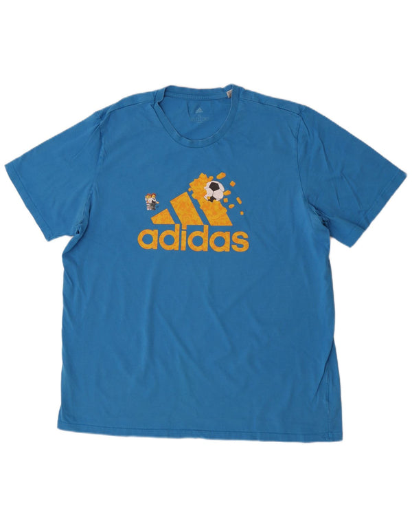 T-shirt grafica da uomo Adidas Top XL in cotone blu
