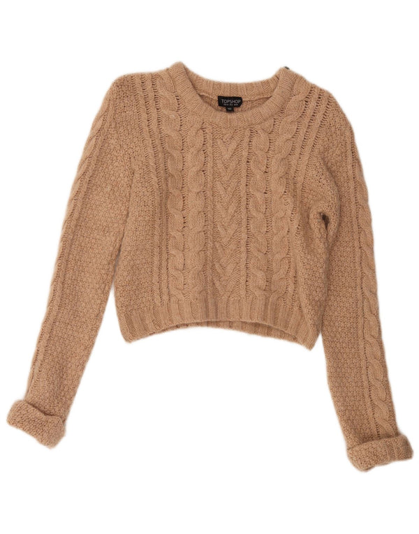 Maglione da donna con scollo a barca corto Topshop UK 10 piccolo in lana beige