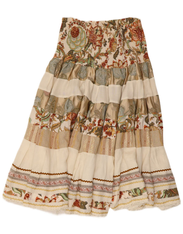 Gonna svasata a vita alta da donna vintage W28 in viscosa floreale beige medio
