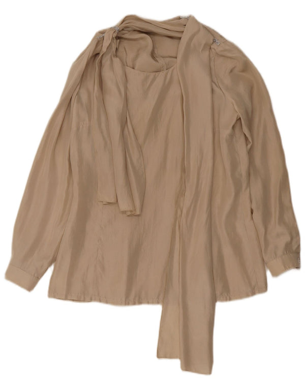 Camicetta vintage da donna con cravatta sul davanti UK 12 Beige medio