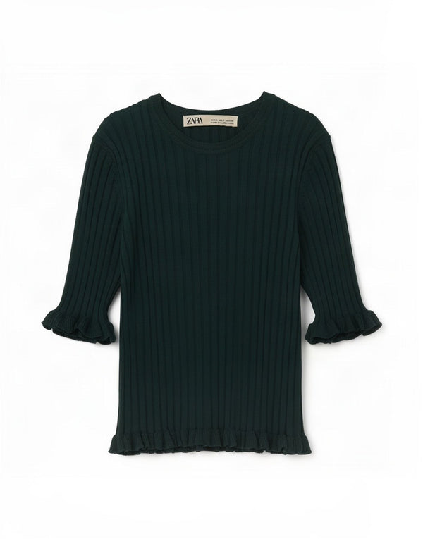 Top corto in camicetta corta da donna Zara UK 8 piccolo in viscosa verde