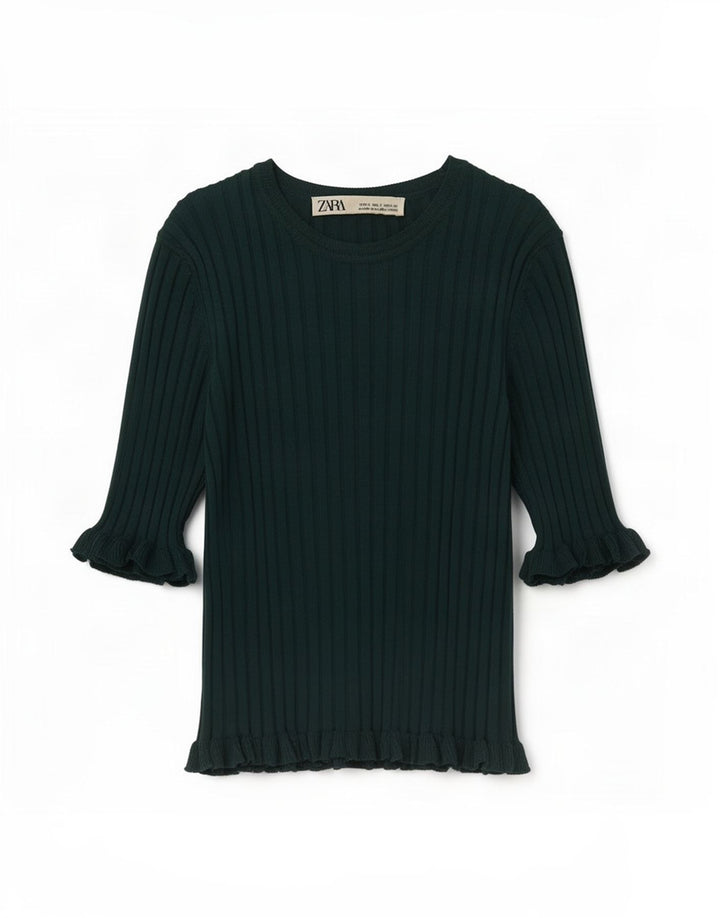 Top corto in camicetta corta da donna Zara UK 8 piccolo in viscosa verde