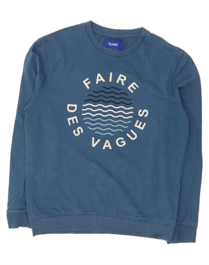JULES Womens Graphic Sweatshirt Jumper UK 16 Large Blue Cotton Vintage Jules and Second-Hand Jules from Messina Hembry 