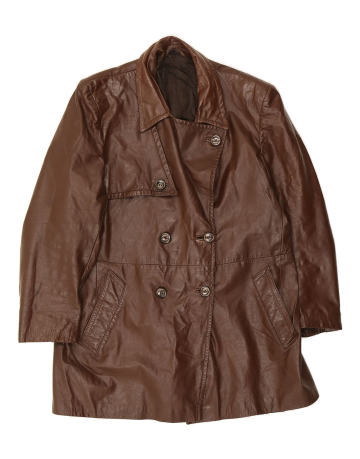 ZENITH Womens Double Breasted Leather Coat IT 54 2XL Brown Vintage Zenith and Second-Hand Zenith from Messina Hembry 