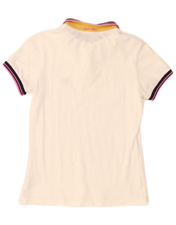 Polo da rugby da donna Fred Perry UK 10 piccola in cotone a righe bianche