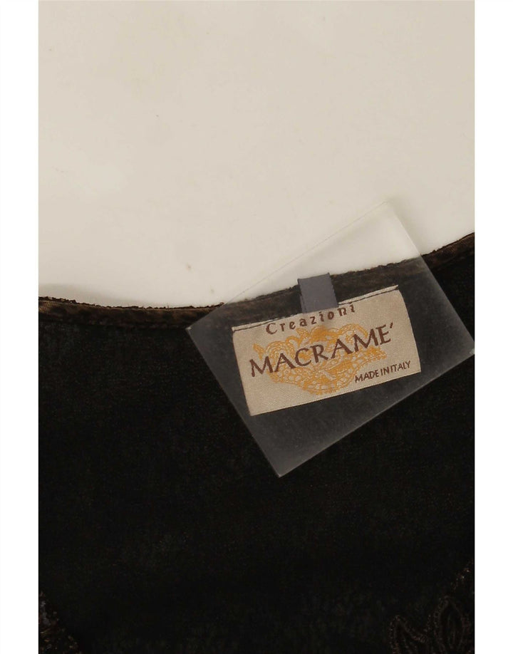 Top camicetta da donna vintage UK 16 grande floreale nero