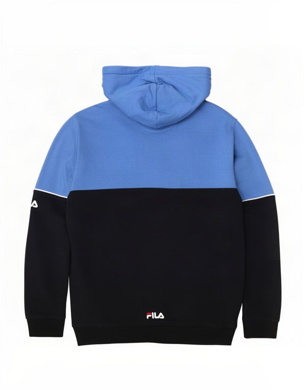 Felpa con cappuccio grafica da uomo Fila Large in cotone color block blu navy