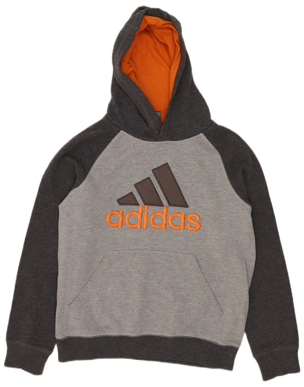 Felpa con cappuccio grafica da ragazzo Adidas 10-11 anni Colorblock grigio medio