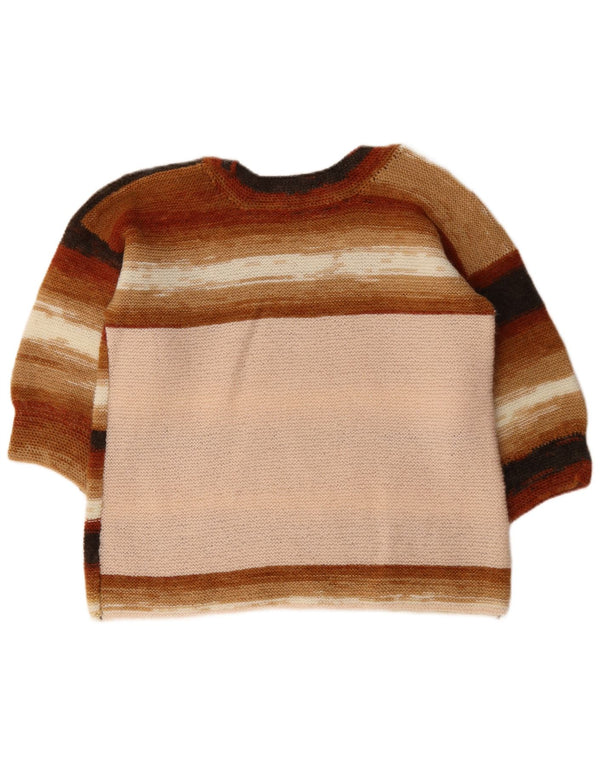 Maglione maglione vintage da donna con scollo a barca UK 14 grandi strisce multicolori