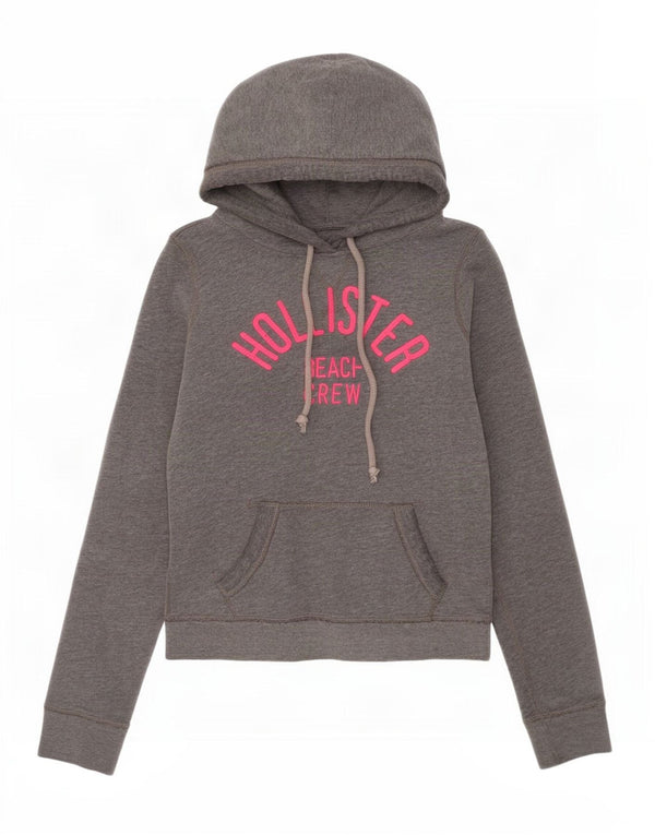 Felpa con cappuccio grafica Hollister da donna UK 6 XS cotone grigio